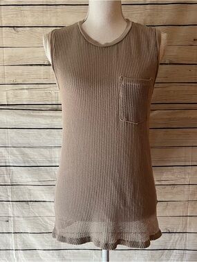 NSF Taupe Sleeveless Waffle Knit Oversized Tank with Pocket